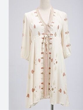 FREE PEOPLE INTIMATELY GAUZE EMROIDERD POPOVER DRESS BOHO, BEACHY SZ SMALL
